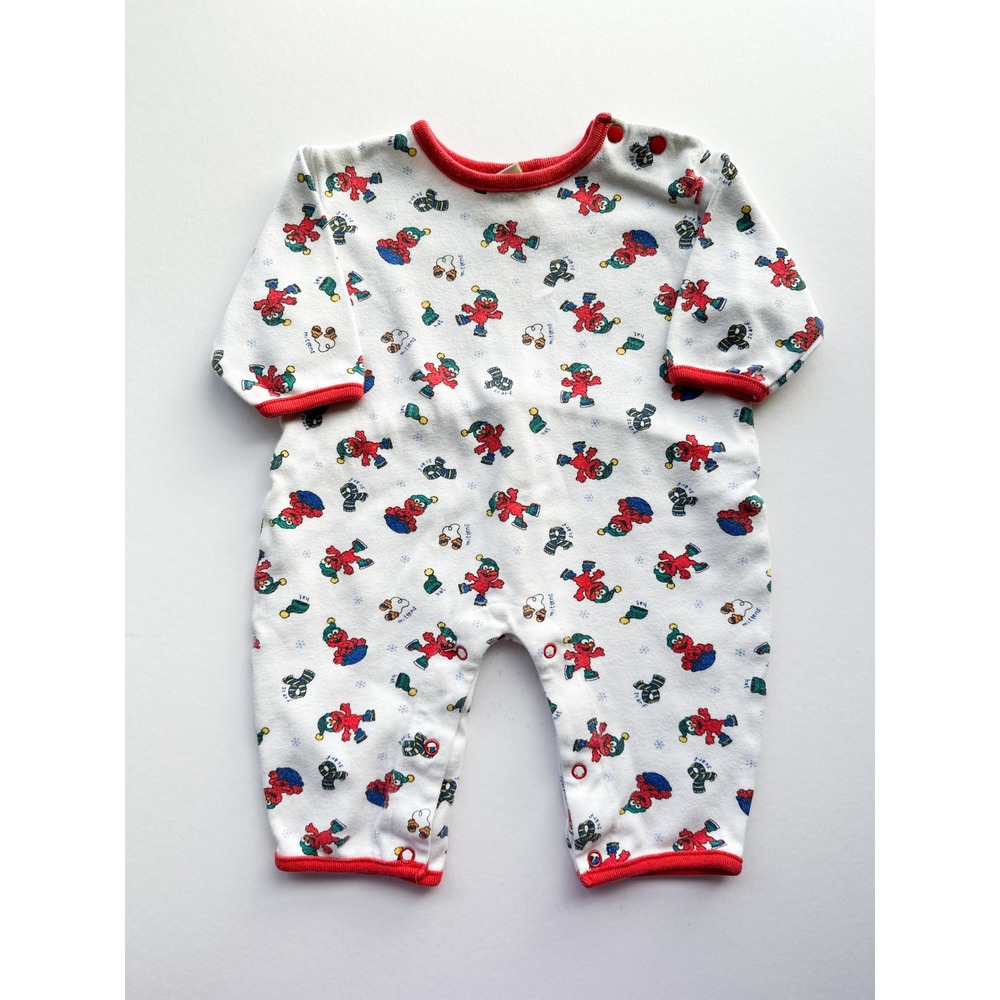 Sesame Street Vintage Elmo Snowman  Romper White Red Kids Size 12 Months